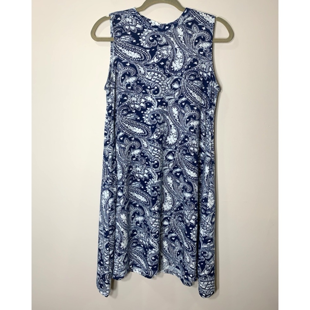 Simply Noelle Swing Dress S/M 8-10 Blu Paisley Sleeveless Trapeze Jersey Knit